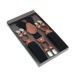 Suspender de camisa masculina Brown PU couro sólido 6 clipes Westernstyle Troushers Man Brace Suspender 240401