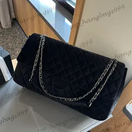 Womens Black Velvet Classic Flap Jumbo Maxi Airport XXL axelväskor stor kapacitet lyx varumärke diamantgitter quiltade silverkedja handväskor resväska 40 cm