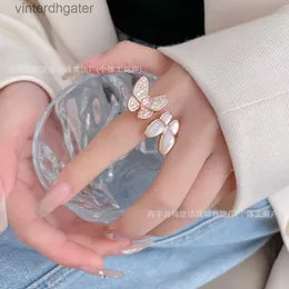 Anéis de designer de marca de ponta vania para mulheres s925 anel de borboleta de prata pura com fritillaria de fritillaria dupla anel de diamante completo de diamante de designer de logotipo jóias