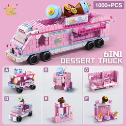 Huiqibao 1000+PCs Girls 6in1 CARRO DE SEBRA CARRO BLOCO DO CIDADE DIY CURREIGO DE SORE CREAM FIGURAS BRICKS TROYS CRIANÇAS ANIVERSÁRIO