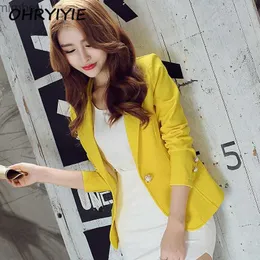 بدلات نسائية بليزرات Ohryiyie Green/Yellow Button Button Ladies Blazers Women 2023 Spring Autumn Women Suit Blazer Femme Office Tops Coats C240410