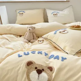 3pcs bebek karikatür ayı yatak takımları için set yumuşak pamuklu beşik kız yatak keten çocuk kreş dekor 240325