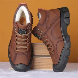 ブーツ2022 New Winter Men Leather Pure Wool Platform Boots England Fashion Laceup High Top Hip