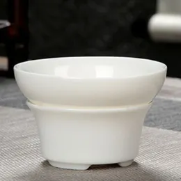 Keramik -Tee -Rückstandfilter, Sieb, chinesisches Tee -Set -Accessoire Tewares, Infuser -Trichter und Stand, feines weißes Jade -Porzellan