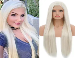 Charisma Hitzebeständige Haarfarbe 60 Platinblonde Synthetische Spitze Vorderperücke für Frauen lange gerade Spitzenperücken mit Babyhaar9069191