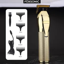 Aparadores wahfox recarregável barbeiro cortador de cabelo elétrico corte de cabelo elétrico para homens de barbearia de metal de ouro