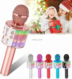 Microfoni Childrens che cantano karaoke microfono 5 in 1 altoparlante portatile bluetooth wireless con machine leggera a LEDQ