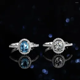 Pierścienie klastra 1CT Mossanite Diamond Pierścień 925 Silver Pure Natural Blue Topaz for Princess Party Wedding Pass