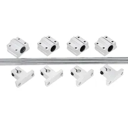 10pcs/set Optical Axis Linear Rail Shaft OD8/10/12mm 100-600mm + SCS8/10/12UU Linear Bearing Blocks + SK8/10/12 Bearing Support