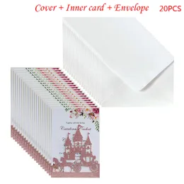 20x Wedding Invitations Card Glitter Hollow Castle Invite Envelope Bridal Shower