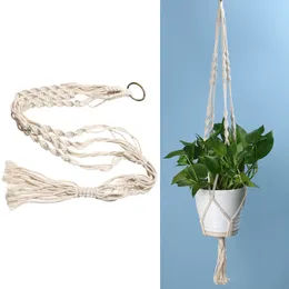 Vintage Knotted Plant Hanger Basket Green Flowerpot Macrame Lifting Rope