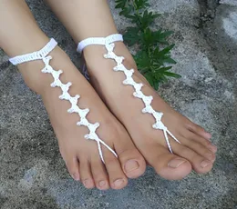 sandali bianchi a piedi nudi het scarpe nude piede gioiello spiaggia indossare scarpe da yoga caviglia da sposa accessori per la spiaggia da sposa sandali in pizzo bianco s20039098770