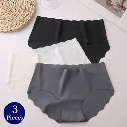 Women's Panties TrowBridge 3PCS/Set Seamless Silk Satin Underwear Female Lovely Wavy Edge Briefs Cozy Lingerie Sports Underpants