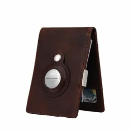 Jogujos echtes Leder kleine RFID -Brieftaschen für Airtag -Männer Frauen Brieftaschen Mey Clip -Kartenhalter für Apfel -Air -Tag -Geldbörsen Wallet K12y##