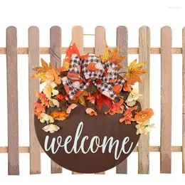 Flores decorativas Ação de Graças bem -vindo a outono sinal de madeira ou outono de madeira de madeira jardim pastoral prato pendurado na parede do quintal decoração