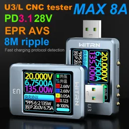 Witrn U3/L USB -testar Spänningsströmmätare QC5 PD3.1pps Snabbladdningsprotokollutlösare Kapacitet Monitor 8A Rippel Spectrum