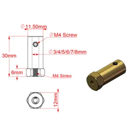 GKTOOLS D12L30 HEX KULLANICI Pirinç Lastik Konnektörü 3/4/5/6/7/8mm Motor Şaft Robot Robot Akıllı Araba Tekerlek