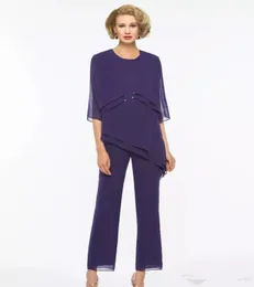 New Purple Mother of the Bride Pant Suits com jaqueta barata casamento de casamentos vestido de vestido de vestido plus size size noite noite Ju3968450