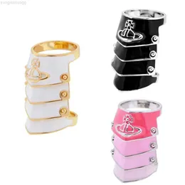 Designer Viviane Westwood Empress Western Dowager colorido laca de quatro seções Armadura Saturn Ring Punk 3D Planet Casal Ring Ring