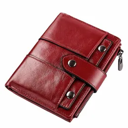 Kavis Genuine Leather Worthet for Women Fi RFID Blocking Credit Card Porta Piccola donna Frizione rossa MEY BAG 18XW#