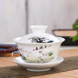 Высококлассник белый фарфор Gaiwan Ceramic Tea Set Set Cover Mowl синий и белый чай чай чай 150 мл