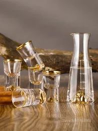 Top Grade Golden Mountain Liquor Shot Glass Wine Decanter Crystal Vodka White Spirit Gold Foil Dispenser Small Cups Wineglass