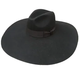 Lã preta feltro macio extra larga larga larga fedora chapéu para mulheres 16cm 240410