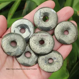 25-50 mm natürlicher Silbergrau Pyrit Steinperlen Donut Kreisform Halskette Pandant für DIY-Schmuckherstellung!