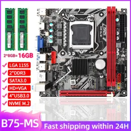 اللوحات الأم B75ms مجموعة ألعاب اللوحة الأم مع 2*8GB = 16GB ذاكرة ذاكرة RAM PLACA MAE SET DDR3 NVME M.2 WIFI HD+VGA LGA 1155 B75 لوحة قاعدة