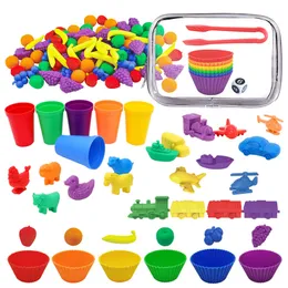 Montessori Farbsortierung Zähl Spielzeug Regenbogen Animal Fruchtverkehrssatz Matching Game Open Activity Bildungsspielzeug für Kinder