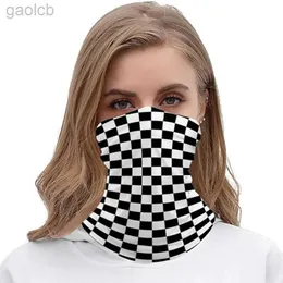 Masowe maski twarzy szyi gaiter szachownica wzór bandanas geometryczny czarny biały kratę flagę wyścigową menu mężczyzn rowerowe osłony okładki 24410