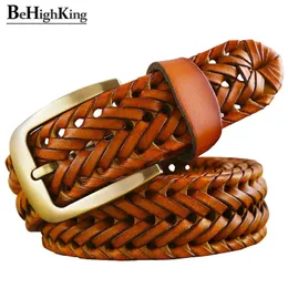 Luksusowy oryginalny skórzany pasek Braided Man Fashion Men Pass Wysokiej jakości skóra krowie ze sztuczną skórzaną talią Pasek Mężczyzna do dżinsów W 3.3 cm 240322