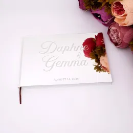 25x18cm Niestandardowy ślub Wysoki Chodźcie gościa lustro akrylowe białe puste personalizowane książki Party Favors Bride prezenty
