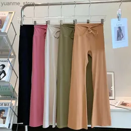 Stroje jogi Flare Leggins Pants Joga Pants Women talia szeroko nogi spodnie na siłownię sporty spodni taneczne spodnie Y240410