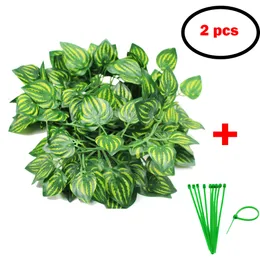 2 PCS Plantas de videira artificial de répteis folhas anfíbias répteis Terrarium Habitat Decor Lizards Chameleons escalam planta de repouso