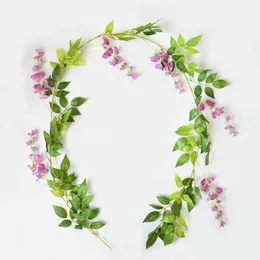 1pc White Whisteria Vine Ivy Flores de cerejeira Articifial Garland Eucalyptus folhas Rattan para Decoração do quarto do arco de casamento