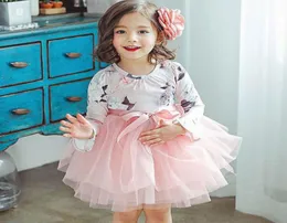 Retail Spring Autumn Girl Fluffy Dress Floral Tiered Gaze Long Sleeve Princess Dress Children Clothing 26 Years E883464061402