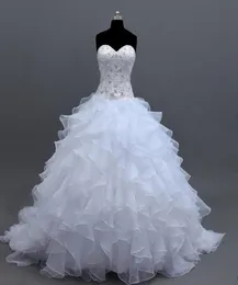 2019 New Organza Ball Gown Wedding Dresses Handmade Rhinestones Ruffles Bridal Gowns Corset Custom Made Romantic Stunning Sweethea8547588