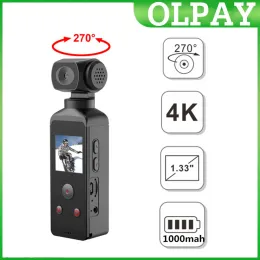 Камера 4K Sports Action Camera Pocket Cam 1,3 "ЖК -экран HD 270 ° Вращающаяся Wi -Fi Sports Camera 30fps с водонепроницаемым корпусом для шлема