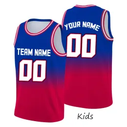 Summer Child Basketball Jersey Kid Kırmızı Gradient Özel Adı Tank Top Takım Gömlekleri Erkek Eğitim Sporları T-Shirt Basketbol Kıyafet