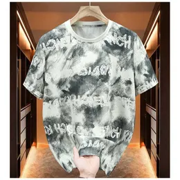 Erkek Tişörtler Erkekler Yaz Kısa Kollu Artı Boyut T-Shirt Gevşek Tie Boyalı Günlük Yuvarlak Boyun Pamuk Trendi 170kg 11xl Grafik T-Shirt 10xl 9xl J240409