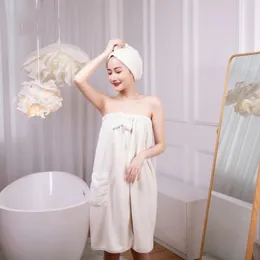 2024 3PCS Coral Fleece Bath Dress Soft Absorbent Bow Tube Top Bath Towel Hair Dry Cap Headband for Women Girls- for Soft Absorbent Bath