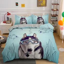 Husky Dog Bedding Set King Queen Size Funny Pet Puppy Cuopt Cover for Kids Boys Girl