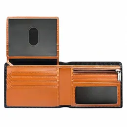 Bi-Fold Wallet Slim einfache Kohlenhydratfaser-Ctrast-Farbe RFID Blockieren Leder Reißverschluss Münzbeutel Herren Brieftasche y0je#