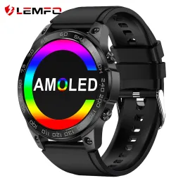الساعات Lemfo DM50 Smart Watch Men Bluetooth Call AMOLED SMARTWATCH IP68 Waterproof Sports Watches 14 Days Standby 1.43 Inch 466*466 HD