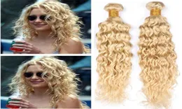 613 Blondynka Brazylijska mokra i falista ludzkie włosy Winchniki 4PCS Bleach Blond Virgin Human Hair Weves Extensions Water Fael Human Hairs62741150