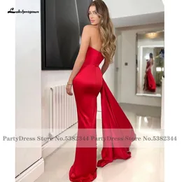 Vestidos de cetim da bainha vermelha de lakshmigown para casamentos como um convidado Sexy Long Bridesmaid Dresses Side dividido 2023 Vestidos de Noche