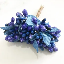 6/10/12/20/200pcs gemischte königliche blaue Blume Kirsche Stamme Beeren Bündel DIY Weihnachtszeit Hochzeits -Torte Geschenkbox Kränze Dekor Dekor