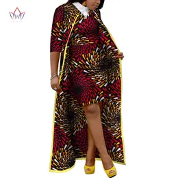 BRW Autumn African Skirt Sets for Women Dashiki XLong Coat and Africa Clothing Bazin Plus Size WY3400 240319