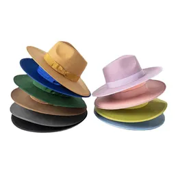 X510 Arrival Unisex Wool Fedora Hat Wide Brim Panama Hats Women Ribbon Jazz Caps 240410